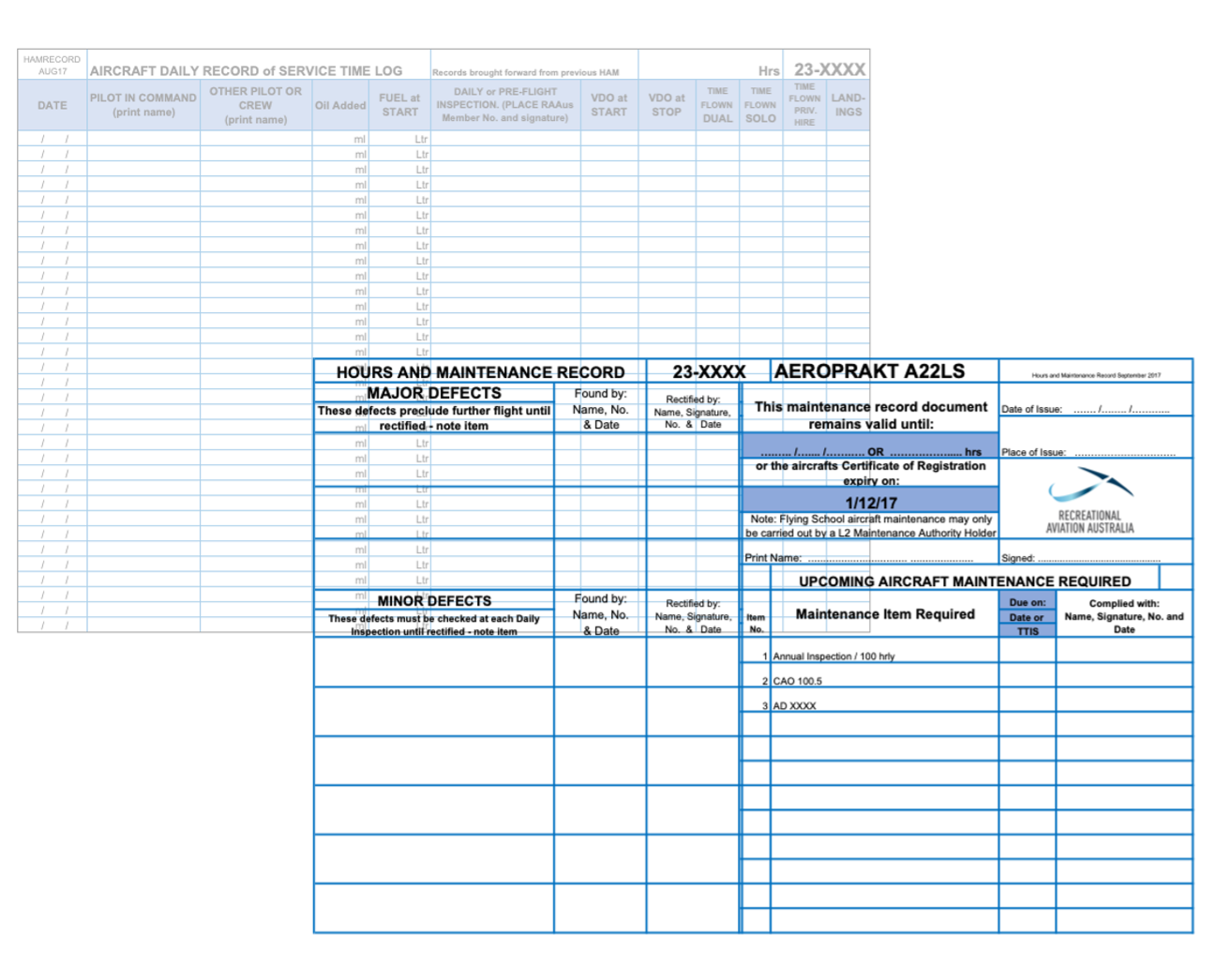 Hours and Maintenance Record